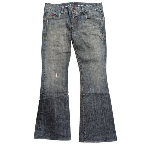 Peoples Liberation Womens 30‎ Mary Trouser  Flare Jeans Dark Faded Denim Star - Picture 1 of 6